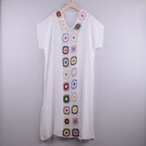 Queens Women Colorful Embroidery Short Sleeve Beach Sexy Loose Bohemian Maxi Dress Ladies V-neck Boho Sundress