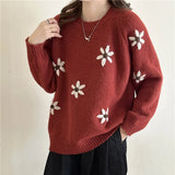 Zingj Winter New Style Korean Is Loose Languid Lazy Wind Knit Jacket Sen Is Restoring Ancient Ways Handmade Flower Embroidery Head Sweater Female-Outfit