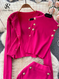 Winter Fashion Knitted Suits Women Slim Knit Vest+Elastic Long Skirt+Warm Cardigans 2023 OL Sweater Three Pieces