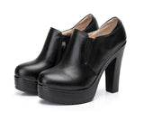 2021 Round Toe Genuine Leather Women's Shoes Women Fashion High Heels Autumn Winter Ankle Boots Black Plus Size