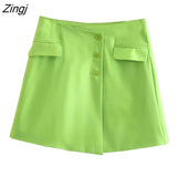 Women High Street Notched Collar Hem Lace Up Green Short Blazer Coat Female Long Sleeve Outerwear Chic Crop Tops
