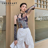 Y2k Halter Top Summer 2021 Women Fashion Klimt Aesthetic Mesh Cami Top Croptop Print Bustiers Corsets Top