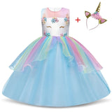 Unicorn Dress Princess Christmas Costume Birthday Party Dress Rainbow New Year Costume Christmas Kids Dresses For