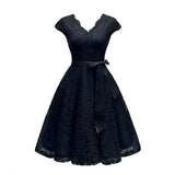 V-Neck Lace Knee-Length Women Dresses With Short Sleeves Sundress Female Vestidos New Arrival Chic Formal Party