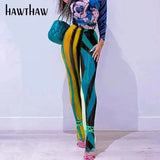 Women Autumn Striped Printed Slim High Waist Pencil Long Pants Leggings Bottoms 2021 Fall Clothes Wholesale