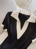 Zingj Summer Polo Collar Short Sleeve Knitted Dress Women Korean Fashion Casual Straight Loose Knitting Short Dresses 211-0-Outfit