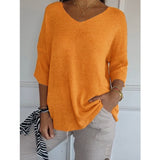 Casual Sweater Basic Thin V-Neck Seven-Sleeve Solid Female Bottoming Shirt Ice Cream
