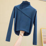 Long Sleeve Thick T Shirt Women Winter Tops Turtleneck Warm T-Shirt Korean Cotton Tshirt Woman Tee Shirt Femme Pink
