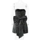 Black Glitter Removable Bow Tube Mini Dress- Outfit