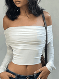 White Long Sleeve Off Shoulder Top-Outfit