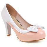 Sgesvier Spring Autumn Women Shoes High heels Pump Round Toe Slip on Shoes Ladies Office Shoes Bowtie dress shoes zapatos