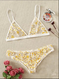 Sex Lingerie Sexy Girl Yellow Small Broken Flower Bikini Three-Point