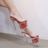 Zingj Size Hot Style Sexy Superb Heel Sunflower Thick Heel Thin Heel Waterproof Al Transparent Crystal Shoes Wedding Shoes