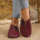 Button Soft Leather Hollow Flat Single Shoes Women's Round Head Shallow Mouth Big Lazy Happy