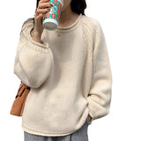 Zingj Casual Knit Sweater 2024 New Thick Needle Wide Soft Waxy Lazy Wind Jacket Female-Outfit