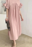 Fashion New Women Summer Pleated Ruffes Dress Ladies Womens Loose Long Dresses Casual Office Pullover Woman Black