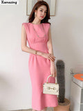 Office Lady Casual Wear Dress Women Solid Formal Slim Dress Female Bodycon Slevessless
