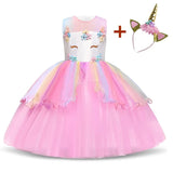 Unicorn Dress Princess Christmas Costume Birthday Party Dress Rainbow New Year Costume Christmas Kids Dresses For