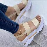 Zingj Summer New Large Size Women's Shoes Wide A Word With Sweet Wind Platform Sandals- Outfit