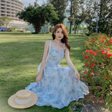 Zingj Temperament Sexy Dew Back Broken Flower Condole Belt Skirt Female 2023 Summer New Style Dozen Pull Collect Waist Thin Money Chiffon