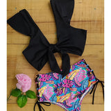 New Sexy High Waist Bikini Set Two Pieces Swimwear Women Print Ruffle Bandage Swimsuit Bathing Suit Beachwear