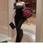 Women Elegant Sexy Bodycon Mermaid Dress Summer New Fashion Strap Evening Party Runway Robe Korean Female Solid Long Vestidos 211-0-Outfit