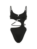 O Ring Cutout Black Cami Bodysuit- Outfit