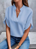 Women's Summer Casual Pure Color V-Neck Loose Shirt Top