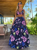 Two Pieces Skirt Sets Suspenders Tube Top Skirts Sweet Printed Bra Bare Waist Chic Evening Party Clothing Beach Dance