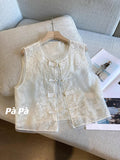 Heavy Industry New Chinese Style Buckle Embroidered Vest Women's Summer Thin Sleeveless Mesh Chinese Style Horse Clip