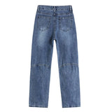Jeans Women's Spring Summer New High Waist Love Embroidery Street Casual Simple Straight Loose Pants Denim Trousers