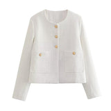 2025 New Women's Casual Single-Clip Round-Neck Long Sleeve Loose Texture Short Small Fragrant