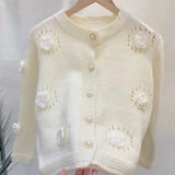 Three-Dimensional Rose Round-Neck Knitted Cardigan Autumn And Winter New Loose Lazy Button Sweater