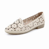 2021 Women Flat Shoes Genuine Leather Woman Ballet Pointed Toe Flats Summer Lady Hollow Out Loafers Women Shoes