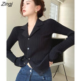 Women Slim Fashion Korean Style Spring Knitted Outerwear Chic Sexy Long Sleeve Sweater New Simple Casual Daily