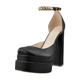 Onlymaker Square Toe Sandals Platform Thick High Heels Solid Mixed Colors Crystal Buckle Stain Sandals Graceful Women