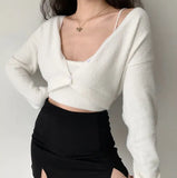 Cropped Button Knit Two Piece CardiganOutfit