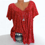 Casua Fashion Printed Summer tshirt Ladies V-Neck Tunic Tops Female Plus Size Women Short Sleeve Shirt Blusas
