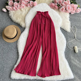 Zingj Wear A High Waist Strap With Casual Pants Female Micro Fat Large Size Show Thin Cover Meat Hanging Feeling Wide Leg Pleated