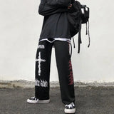 Punk Hippie Wide Leg Pants Women Gothic Harajuku Streetwear Anime Street Style Mall Goth Black Print Trousers Hip