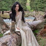 Vintage Wedding Party Midi Dresses for Women 2023 Autumn Winter Elegant Slim Flare Sleeve Mermaid Lace Female