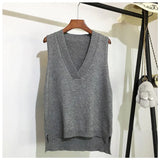 V-neck knitted vest women's sweater autumn and winter new Korean loose wild sweater vest sleeveless sweater