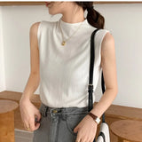 Knitted Top Summer Turtleneck Tank top Women camisole Blouse Sleeveless Slim Top Female sleveless t-shirt Vest Casual