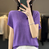 Zingj Line Of Clothing Worsted Short Sleeve Female Round Collar Loose Thin Bat Sleeve Vest Shirt Hollow Out Outside The Hair-Outfit