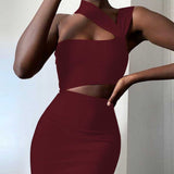 Bandage Dresses For Women 2022 Elegant Tan Cut Out Bodycon Dress Ladies Sexy Mid Evening Club Party Dress Birthday