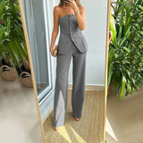 Zingj 2023 New Casual Fashion Suit Button Temperament Strapless Suit Pants-Outfit