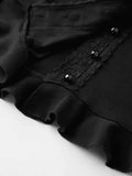 Front Buttons Lace Panel Knit Top- Outfit