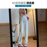 Zingj White High Waist Wide Leg Jeans Female Small Spring And Autumn Loose Straight Tube White Hanging Feeling Mop The Floor Versatile