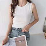 Mujer Black Tank Tops Women Summer Top Elasticity White Knitted Striped Casual Womens Clothes Camiseta Haut Femme