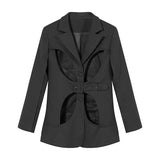 2023 Autumn And Winter New Fashion Long Sleeve Solid Color Temperament Women's Dress Hollowed Out Coat